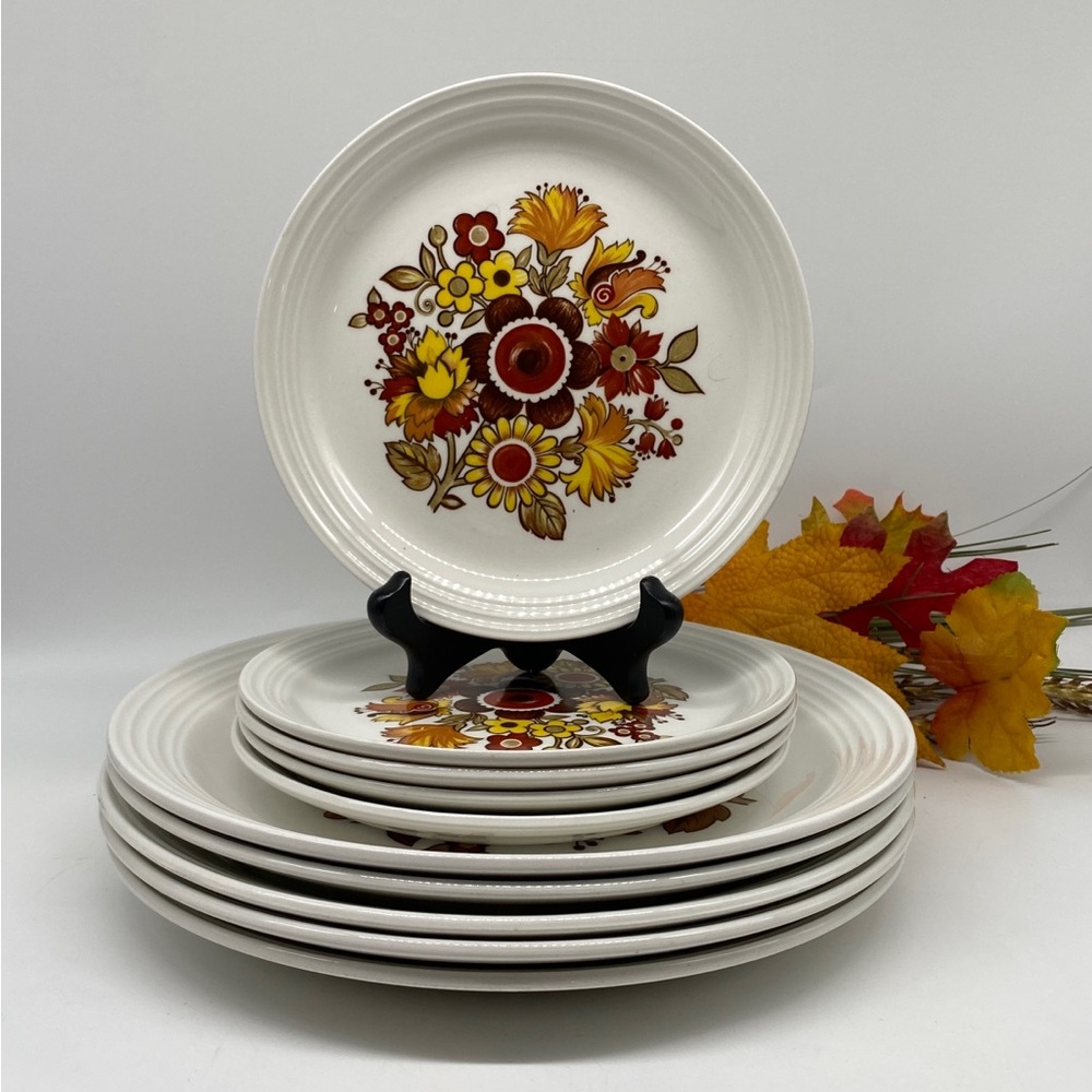 Vintage Retro Myott "Festive" - Dinner and Salad/Dessert Plates - Set of 5